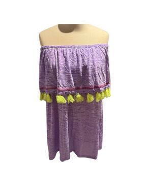 PITUSA Ibiza Mini Dress Swim Coverup Purple with Tassels - size Petite